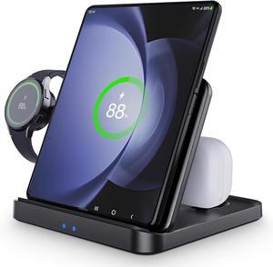 BONAEVER Wireless Charger Station for Samsung Z Fold 6 / 5, 3 In 1 Foldable Fast Wireless Charging Stand Dock for Samsung Galaxy Z Fold4/Flip 6/5/, Wireless Charger for Watch 6/6 Classic, Buds 2