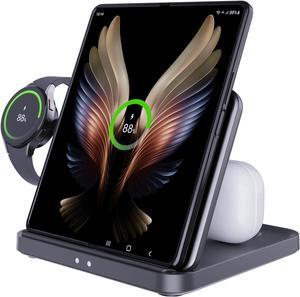 BONAEVER for Samsung Z Fold 6/5 Wireless Charger Station 3 in 1 Foldable Fast Charging Stand Dock for Galaxy Z Fold 4/, Z Flip 6/5/4/, S25/S24/S23/S22, Note20/10 Ultra, Watch 6/5/Pro/4/3, EarBuds