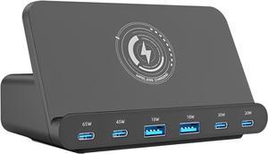 BONAEVER USB C Charger 160W 6 Port Desktop Wireless Charger Stand,Multiport USB C Charging Station with PD QC 3.0 Fast Charging and 15W Wireless Charging for MacBook Laptop iPhone Galaxy