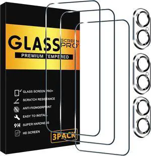 BONAEVER 3 Pack Screen Protector for iPhone 16 with 3 Pack Camera Lens Tempered Glass Protector, 6.1 Inch HD Clear Tempered Glass Film 9H Hardness Full Coverage, Scratch Resistent, No Air Bubbles
