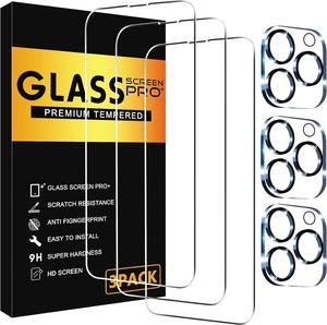 BONAEVER 3 Pack Screen Protector for iPhone 15 Pro Max with 3 Pack Camera Lens Tempered Glass Protector, 6.7 Inch HD Clear 9H Hardness Glass Film Full Coverage, Scratch Resistent, Bubbles Free