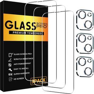BONAEVER 3 Pack Screen Protector for iPhone 14 Pro with 3 Pack Camera Lens Tempered Glass Protector, 6.1 Inch HD Clear Tempered Glass Film 9H Hardness Scratch Resistent, No Air Bubbles