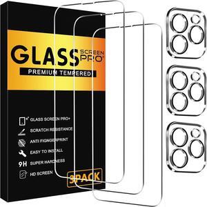 BONAEVER 3 Pack Screen Protector for iPhone 13 Pro Max with 3 Pack Camera Lens Tempered Glass Protector, 6.7 Inch HD Clear Glass Film 9H Hardness Full Coverage, Scratch Resistent, No Air Bubbles