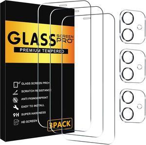 BONAEVER 3 Pack Screen Protector for iPhone 12 with 3 Pack Camera Lens Tempered Glass Protector, 6.1 Inch HD Clear Tempered Glass Film 9H Hardness Full Coverage, Scratch Resistent, No Air Bubbles