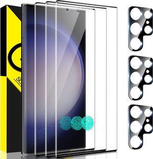 BONAEVER [3+3Pack] Screen Protector for Samsung Galaxy S23 Ultra, 3 Pack 9H Tempered Glass Screen Protector + 3 Pack Camera Lens Protector, Fingerprint Support Anti-Scratch Bubble Free Case Friendly