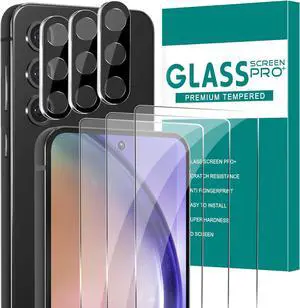BONAEVER [3+3 Pack] Glass Screen Protector for Samsung Galaxy A54 with Camera Lens Protector, 3D Curved, 6.4 inch 2023 9H Tempered Glass for Galaxy A54 Glass Screen Protector
