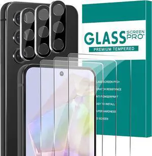BONAEVER [3+3 Pack] Glass Screen Protector for Samsung Galaxy A35 with Camera Lens Protector, 3D Curved, 6.6 inch 2024 9H Tempered Glass for Galaxy A35 Glass Screen Protector
