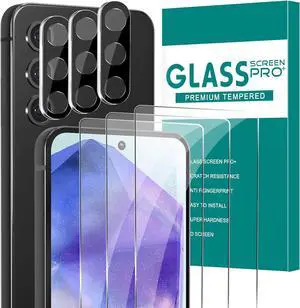 BONAEVER [3+3 Pack] Glass Screen Protector for Samsung Galaxy A55 with Camera Lens Protector, 3D Curved, 6.6 inch 2024 9H Tempered Glass for Galaxy A55 Glass Screen Protector