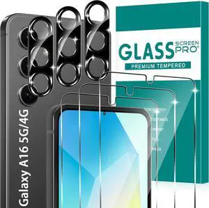 BONAEVER [3+3 Pack] Glass Screen Protector for Samsung Galaxy A16 with Camera Lens Protector, 3D Curved, 6.6 inch 9H Tempered Glass for Samsung Galaxy A16 Glass Screen Protector