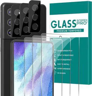 BONAEVER [3+3 Pack] Glass Screen Protector for Samsung Galaxy S21 FE with Camera Lens Protector, 3D Curved, 6.4 inch 9H Tempered Glass for Samsung Galaxy S21 Fan Edition 5G Glass Screen Protector