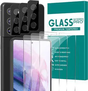 BONAEVER [3+3 Pack] Glass Screen Protector for Samsung Galaxy S21 with Camera Lens Protector, 3D Curved, 6.2 inch 9H Tempered Glass for Samsung Galaxy S21 5G Glass Screen Protector