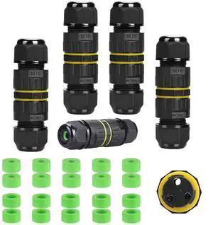 BONAEVER Waterproof Electrical connectors,Junction Box m16 2 pin Waterproof Connector 3.5-10mm,Waterproof Outdoor Electrical Extension Cord Repair kit 5 Pack