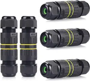 BONAEVER IP68 Waterproof 2 Way 4 Pin Junction Box Electrical Cable Connector,5 Pack 24A 400V M20 Wire Range (5-9mm) for Outdoor Rapid Maintenance Expansion and Extension of Cable Connectors