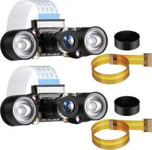 BONAEVER 2 Sets for Camera Module 5MP OV5647 1080P Video Webcam Sensor Infrared Night Camera Module Compatible with Raspberry Pi B/B+ A+ RPi 4/3/ 2/1/ Zero/Zero with FFC Cable (Adjustable Focus)