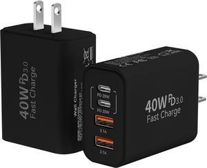 2 Pack USB C Wall Fast Charger Block, 40W 4-Port Type C Charger Fast Charging Blocks PD Power Charger Adapter+QC 3.0 USB Multiport Charger Brick for iPhone 16/15/14/13/12 Pro Max, iPad, Galaxy S25 S24