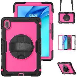BONAEVER Case for Huawei Matepad SE 11 inch 2024 with Rotating Stand/Hand Strap/Shoulder Strap Shockproof Cover Red