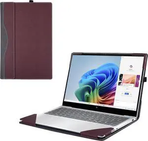 BONAEVER Laptop Cover Case for HP OmniBook X/Ultra /5 Flip 14 inch & for 14'' ZBook Ultra G1a [Do Check Model] 2-in-1 PU Leather Detachable Notebook Sleeve Computer Bag Wine Red