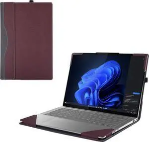 BONAEVER Cover Case for Lenovo Yoga Slim 7 14AKP10 /14ILL10 & Sleeve for Yoga Slim 7i Aura Edition 14 inch Gen 10, PU Leather Protective Bag Notebook Sleeve Wine Red