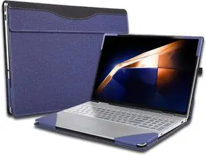 BONAEVER Laptop Case Cover for 2024 New Samsung Galaxy Book4 Edge 16",PU Leather Detachable Protective Sleeve Bag Accessories Blue