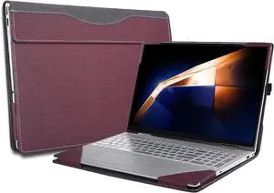 BONAEVER Laptop Case Cover for 2024 New Samsung Galaxy Book4 Edge 16",PU Leather Detachable Protective Sleeve Bag Accessories Wine Red