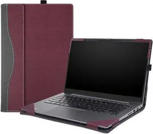 BONAEVER Laptop Cover Case for HP 240 14 inch G10 & for HP 245 14 inch G10 Notebook PC Sleeve,PU Leather Detachable Protective Case Bag Accessories Wine Red