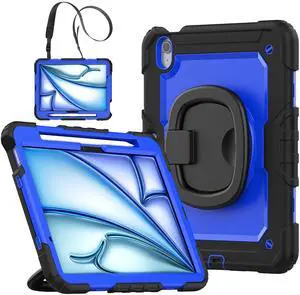BONAEVER Case for iPad Pro 11 Inch 2024 M4 2024 5th Generation A2836 A2837 A3006, Shockproof Protective Cover with Screen Protector, Rotating Stand, Hand/Shoulder Strap, Pencil Holder Blue