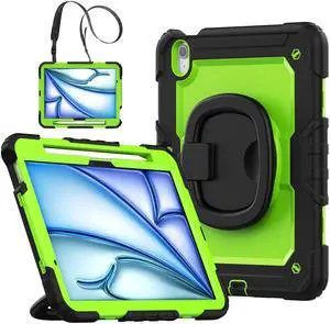BONAEVER Case for iPad Pro 11 Inch 2024 M4 2024 5th Generation A2836 A2837 A3006, Shockproof Protective Cover with Screen Protector, Rotating Stand, Hand/Shoulder Strap, Pencil Holder Green