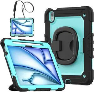 BONAEVER Case for iPad Pro 11 Inch 2024 M4 2024 5th Generation A2836 A2837 A3006, Shockproof Protective Cover with Screen Protector, Rotating Stand, Hand/Shoulder Strap, Pencil Holder Light Blue