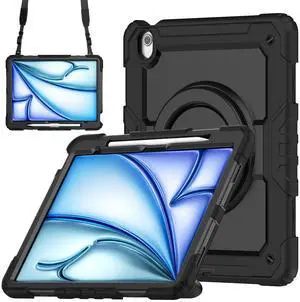 BONAEVER Case for iPad Air 13 inch M3 2025 / M2 2024 with Built-in Screen Protector, 360° Rotating Stand, Pencil Holder, Adjustable Shoulder Strap, Pencil Holder