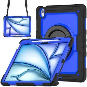 BONAEVER Case for iPad Air 13 inch M3 2025 / M2 2024 with Built-in Screen Protector, 360° Rotating Stand, Pencil Holder, Adjustable Shoulder Strap, Pencil Holder Blue