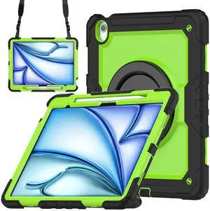 BONAEVER Case for iPad Air 13 inch M3 2025 / M2 2024 with Built-in Screen Protector, 360° Rotating Stand, Pencil Holder, Adjustable Shoulder Strap, Pencil Holder Green