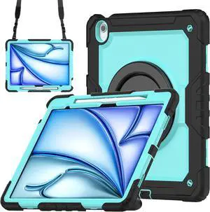 BONAEVER Case for iPad Air 13 inch M3 2025 / M2 2024 with Built-in Screen Protector, 360° Rotating Stand, Pencil Holder, Adjustable Shoulder Strap, Pencil Holder Light Blue