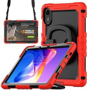 BONAEVER Case for Xiaomi Redmi Pad 2 11 inch 2025 Protective Cover with Screen Protector Pen Holder Hand/Shoulder Strap Red