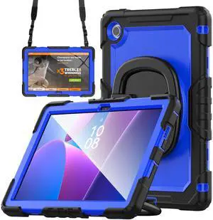 BONAEVER Case for Lenovo Tab 10.1 inch 2025 Model TB311FU TB311XU with Screen Preotector Pencil Holder Shockproof Rugged Cover with Kickstand Hand Strap Shoulder Strap Blue