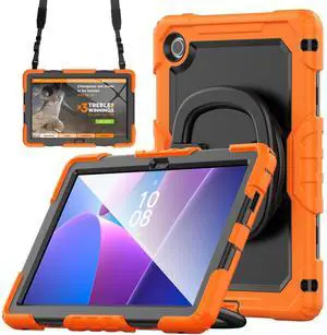 BONAEVER Case for Lenovo Tab 10.1 inch 2025 Model TB311FU TB311XU with Screen Preotector Pencil Holder Shockproof Rugged Cover with Kickstand Hand Strap Shoulder Strap Orange