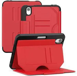 BONAEVER Case For iPad mini 7 (A17 Pro) 2024 / Mini 6 2021 8.3'' Smart Magnetic Auto Sleep Shockproof Cover with Absorbing Multi-Angles Stand, Pen Holder, Card Slot Red