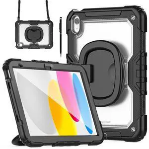 BONAEVER Case for iPad (A16) 11th Generation 11 Inch 2025, iPad 10th Generation 10.9 inch 2022, Shockproof Cover with Screen Protector, Rotating Stand, Hand/Shoulder Strap, Stylus Pen Transparent