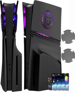 BONAEVER Faceplate for PS5 Pro Disc Edition with RGB Light Strip and Dust Filter with Cooling Vents DOBEWINGDELOU 400+ Effects LED Light Ring Console Face Plate Cover DIY Decoration Kit Accessories