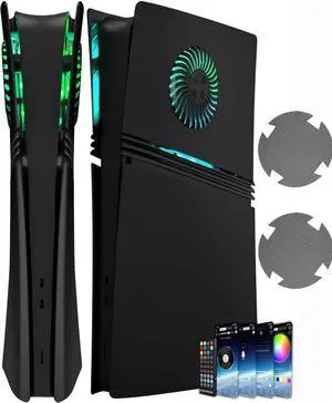 BONAEVER Faceplate for PS5 Pro Digital Edition with RGB Light Strip and Dust Filter with Cooling Vents DOBEWINGDELOU 400+ Effects LED Light Ring Console Face Plate Cover DIY Decoration Kit Accessories