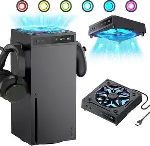 BONAEVER Cooling Fan for Xbox Series X Console, Low Noise Top Fan Cooler with RGB Light, Auto Cooling Fan Proof Top Cooler 2 USB Port with 6 Colorful RGB Lights