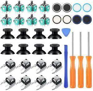 BONAEVER 37 Pcs Analog Joysticks Repair Kit Compatible with Xbox One Controllers, Include Bumper Buttons Replacement Thumbstick Hat Silicone Hat Covers with Screwdriver Parts
