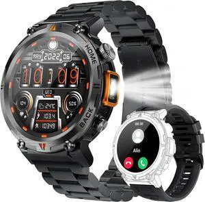 BONAEVER Military Smart Watch for Men 3ATM Waterproof Rugged Smart Watch with Bluetooth Call Flashlight 1.45" Big Screen Fitness Tracker Heart Rate Sleep Monitor Sports Smartwatch for iPhone Addroid