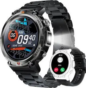BONAEVER Military Smart Watch for Men 3ATM Waterproof Rugged Smart Watch with Bluetooth Call Flashlight 1.45" Big Screen Fitness Tracker Heart Rate Sleep Monitor Sports Smartwatch for iPhone Addroid