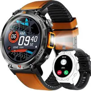 BONAEVER Military Smart Watch for Men with LED 1.45 Rugged 3ATM Waterproof Smart Watch with 100+ Sports Modes Fitness Tracker with Heart Rate Sleep Monitor Tactical Smartwatch for iPhone Android Oange