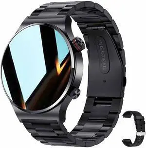 BONAEVER Bluetooth Calls Smart Watch Men Women Heart Rate Sleep Monitor Steps IP67 Waterproof Sport Fitness Tracker 1.3''Touch Screen Fasion Black Stainless Steel Smart Watches for Android iOS