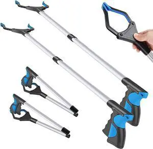 2-Pack Grabber Reacher Tool, 32 Inch Extra Long Steel Foldable Pick Up Stick, 90° Rotating Anti-Slip Jaw, Trash Claw Grabber Tool, Hand Grabber for Reaching, Arm Extension for Elderly, Garden Nab