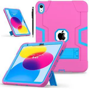 BONAEVER Case for iPad 11 inch (A16) 2025 / 10th Generation 10.9 inch 2022, iPad 11th / 10th Case with Pencil Holder Heavy Duty Rugged Protective Cover with Kickstand Stylus Pen Rose Red