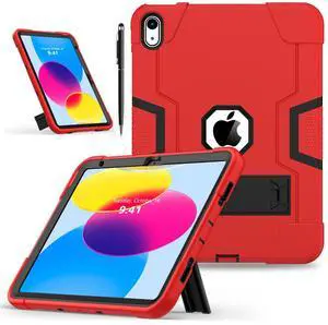 BONAEVER Case for iPad 11 inch (A16) 2025 / 10th Generation 10.9 inch 2022, iPad 11th / 10th Case with Pencil Holder Heavy Duty Rugged Protective Cover with Kickstand Stylus Pen Red