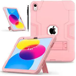 BONAEVER Case for iPad 11 inch (A16) 2025 / 10th Generation 10.9 inch 2022, iPad 11th / 10th Case with Pencil Holder Heavy Duty Rugged Protective Cover with Kickstand Stylus Pen Rose Gold