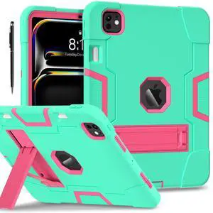 BONAEVER Case for iPad Pro 11 Inch (M4) 2024 5th Gen A2836 A2837 A3006 with Pencil Holder Heavy Duty Rugged Protective Cover with Kickstand Stylus Pen Mint Green